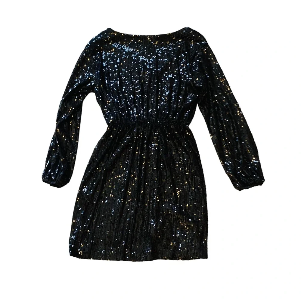 EXPRESS Black Full Sequin Mini Long Sleeved Dress - Picture 2 of 6